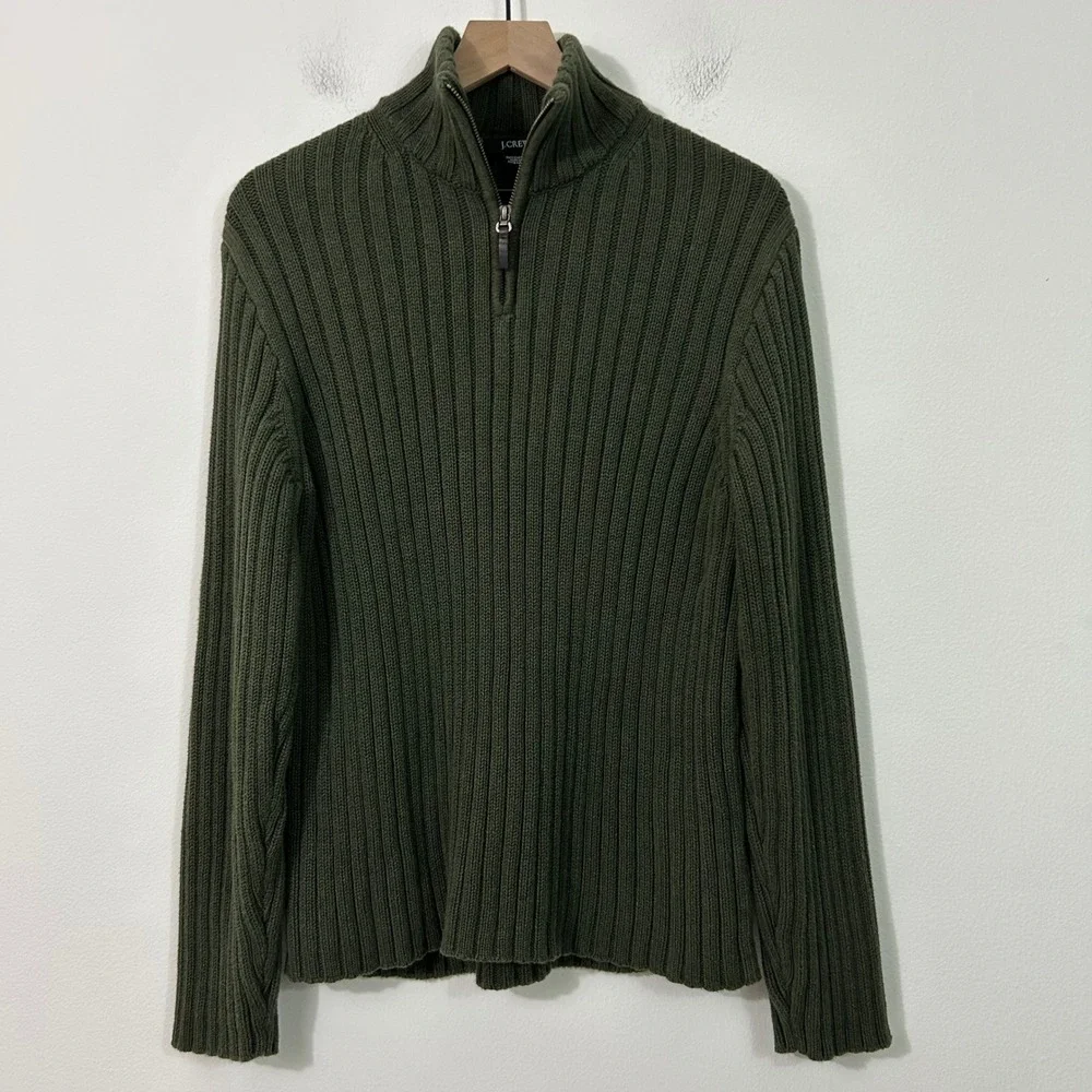 Vintage J. Crew Mens 1/4 Zip Sweater Jumper Rifled Fisherman Green Size‎ Large